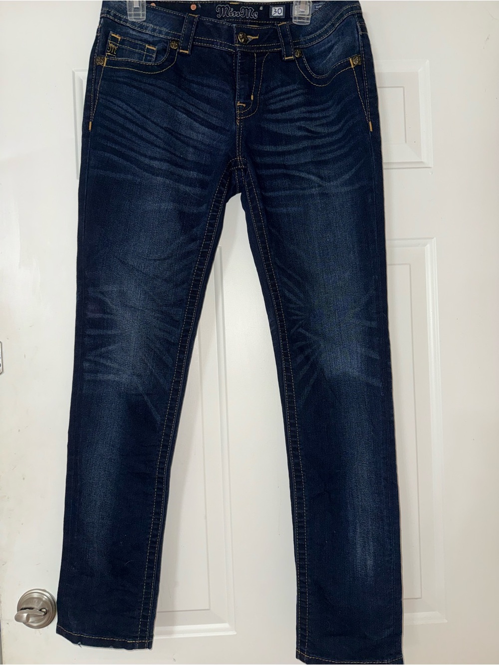 Miss Me Dark Indigo Skinny Jeans with Subtle Fading